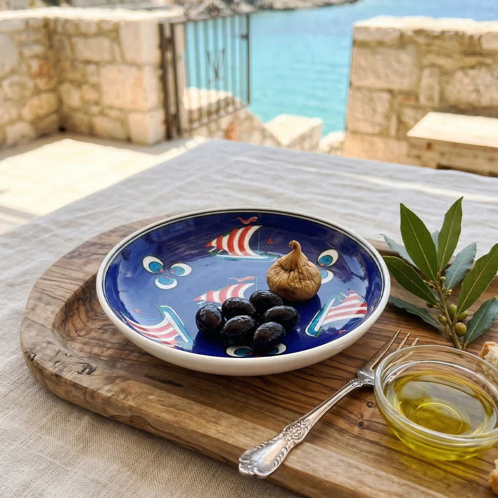 Cobalt Blue Turkish Ceramic Plate - Handmade Galleon Ship Pattern - Image 2