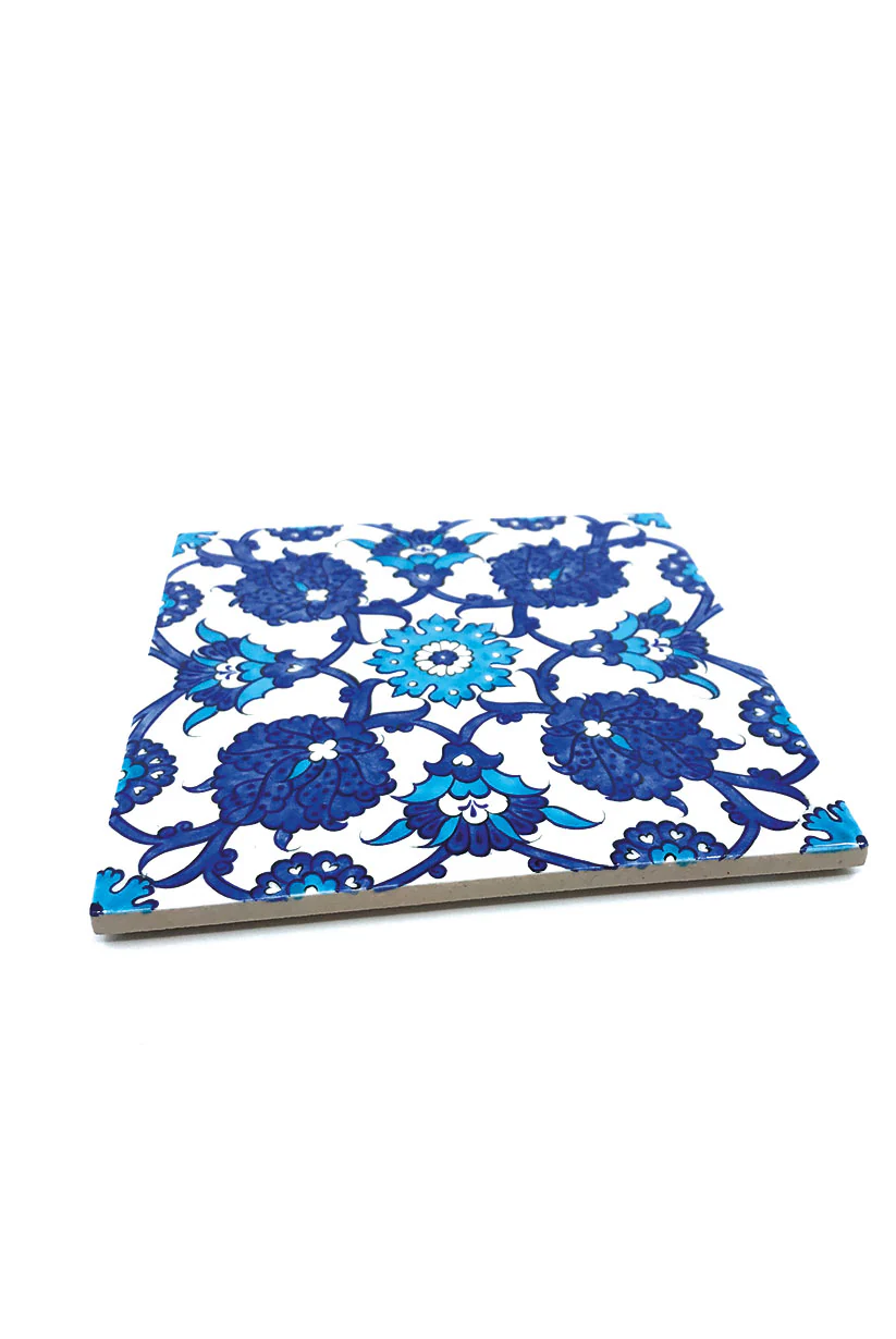 Iznik Tile Art with Blue White Floral Design - Image 3