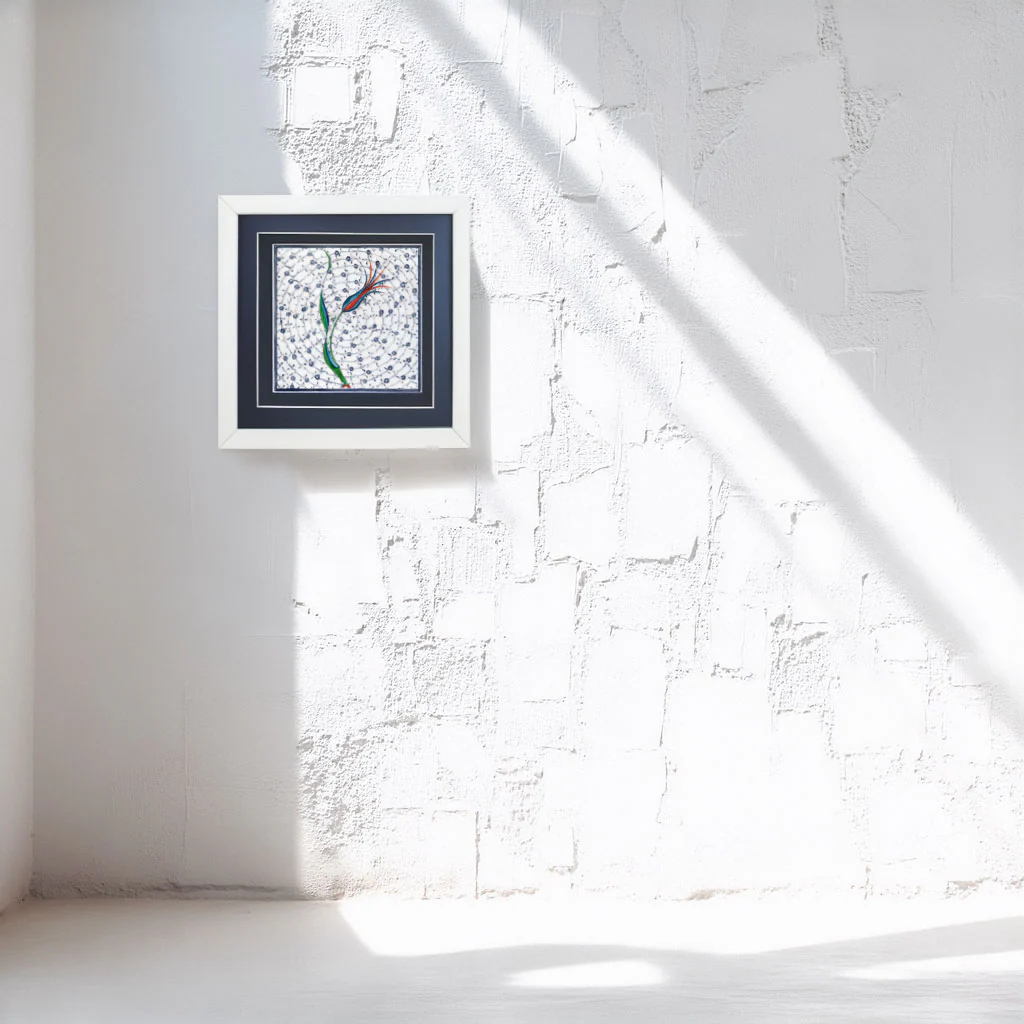 Framed Turkish Iznik Ceramic Tile | Golden Horn Tulip - Image 2