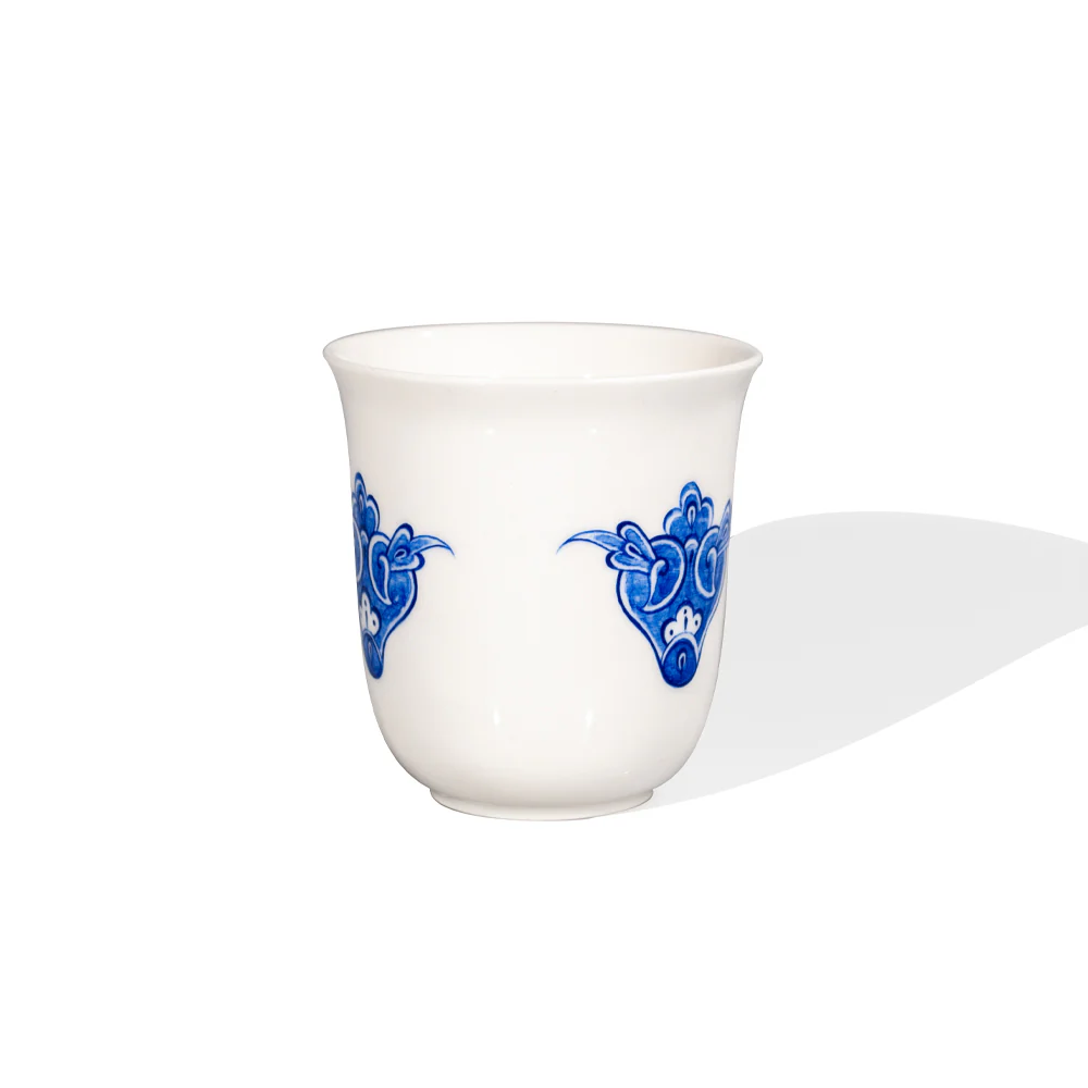 Hand-Painted Blue & White Handleless Porcelain Cup