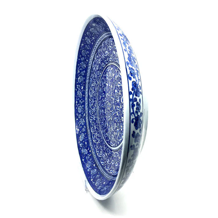 Masterpiece Iznik Ceramic Deep Plate -  Blue & White Pottery - Museum Quality Replica - Handmade by Artist - Image 2