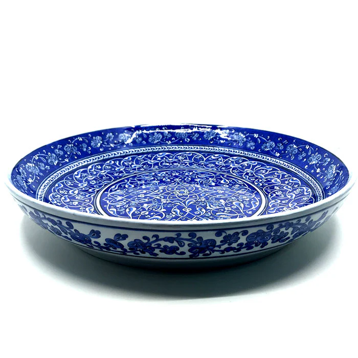 Masterpiece Iznik Ceramic Deep Plate -  Blue & White Pottery - Museum Quality Replica - Handmade by Artist - Image 3