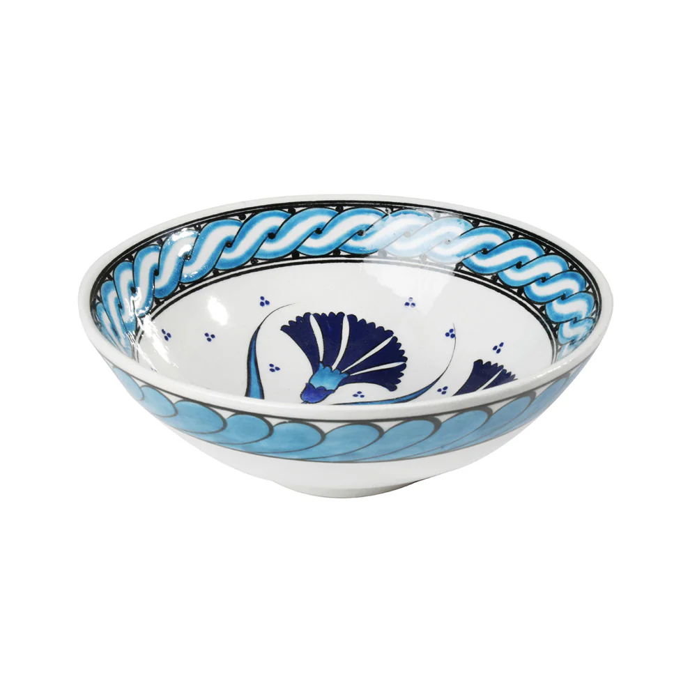 Iznik Ceramic Bowl 6" (16cm) - Classic Carnation Pattern - Handmade Turkish Art