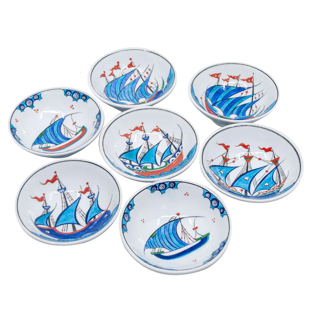 Iznik Galleon Pattern Serving Bowl | Set of 7 – Ø 11 cm
