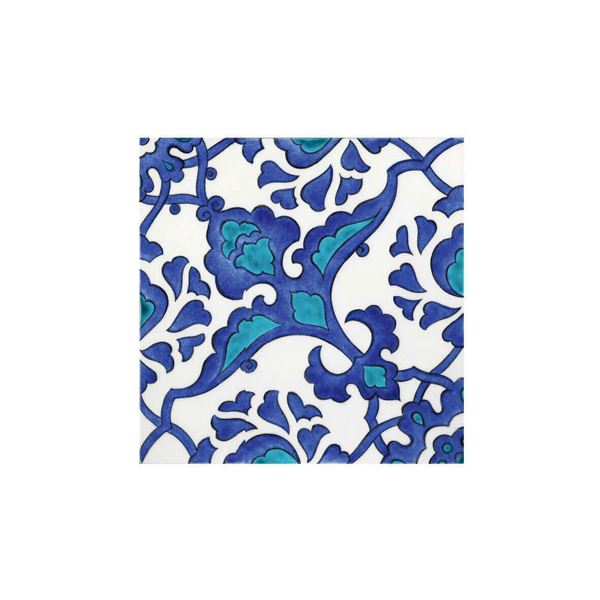Iznik Tile with Red Flowers and Leaves - Image 3
