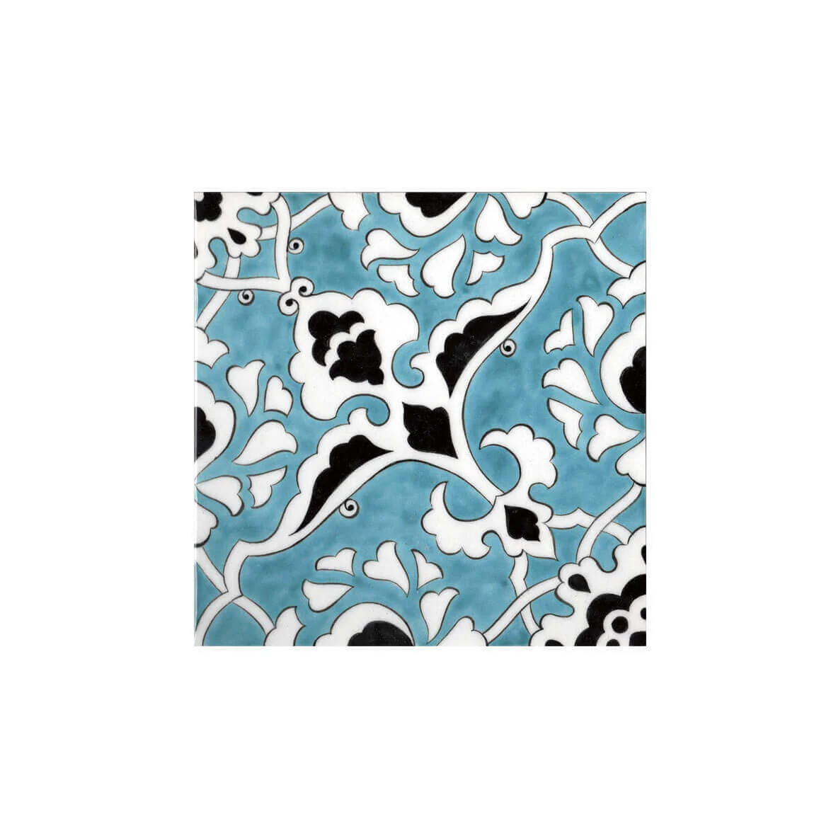 Iznik Tile with Red Flowers and Leaves - Image 4