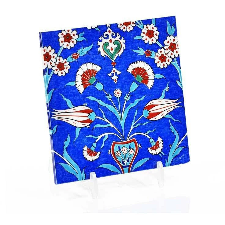 Iznik Tile | Carnations and Tulips - Cobalt Ground - Image 2