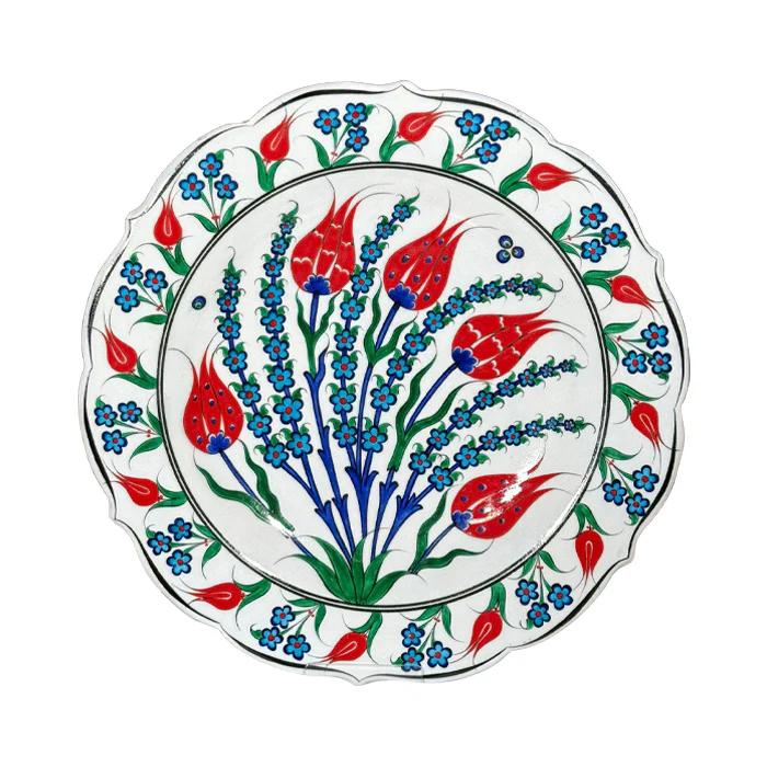 Iznik Plate | Turquoise Penc Flowers and Coral Tulips