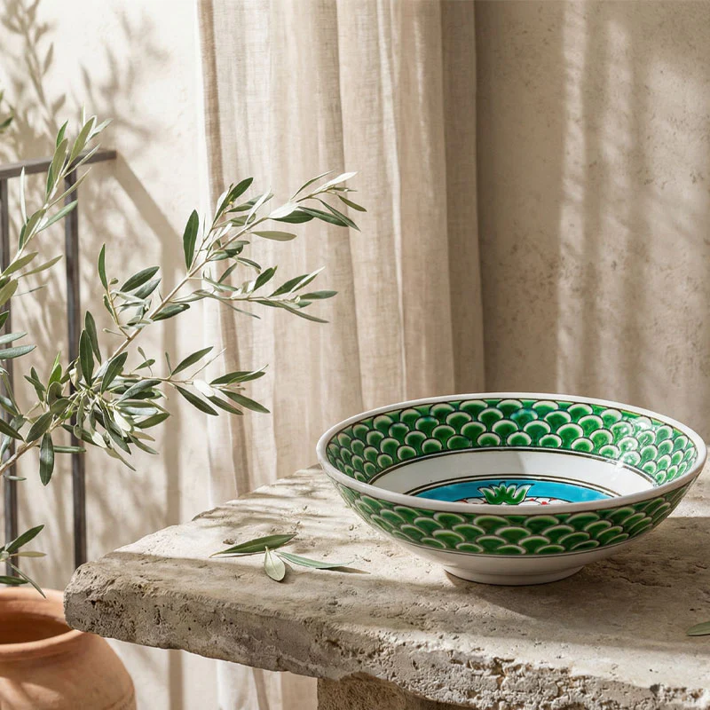 Iznik Bowl | Pomegranate Design – Emerald Series - Image 2