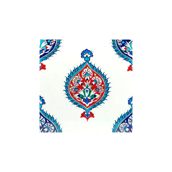 Medallion Bouquet: Carnations & Tulips – Iznik Quartz Tile - Image 2