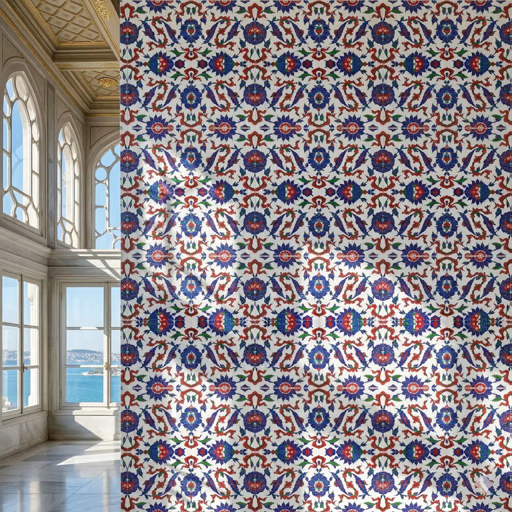 Celestial Cloud Bands & Floral Palmettes – Iznik Ceramic Tile - Image 3