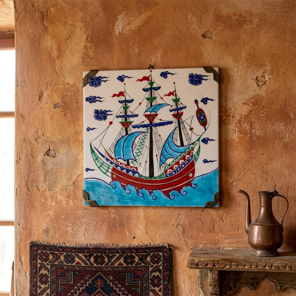 Iznik Tile | Single Ottoman Galley – Maritime Heritage - Image 2