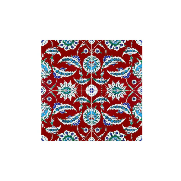 Iznik Tile with Coral Red Ground in Saz Style - Image 2