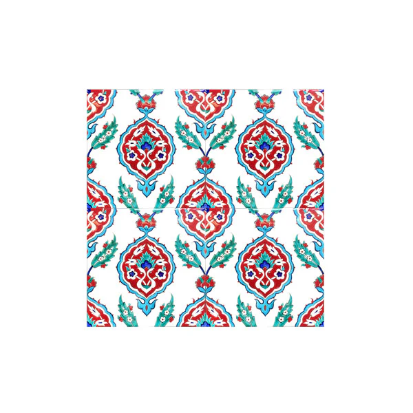 Iznik Tile with Coral Red Medallion Design - Image 2