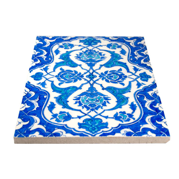 Rectangular Iznik Tile with Cobalt & Turquoise Quatrefoil Motif - Image 2