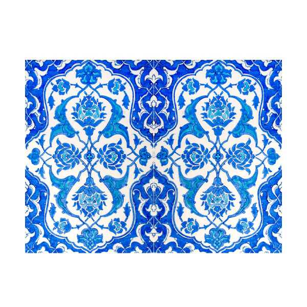 Rectangular Iznik Tile with Cobalt & Turquoise Quatrefoil Motif - Image 3