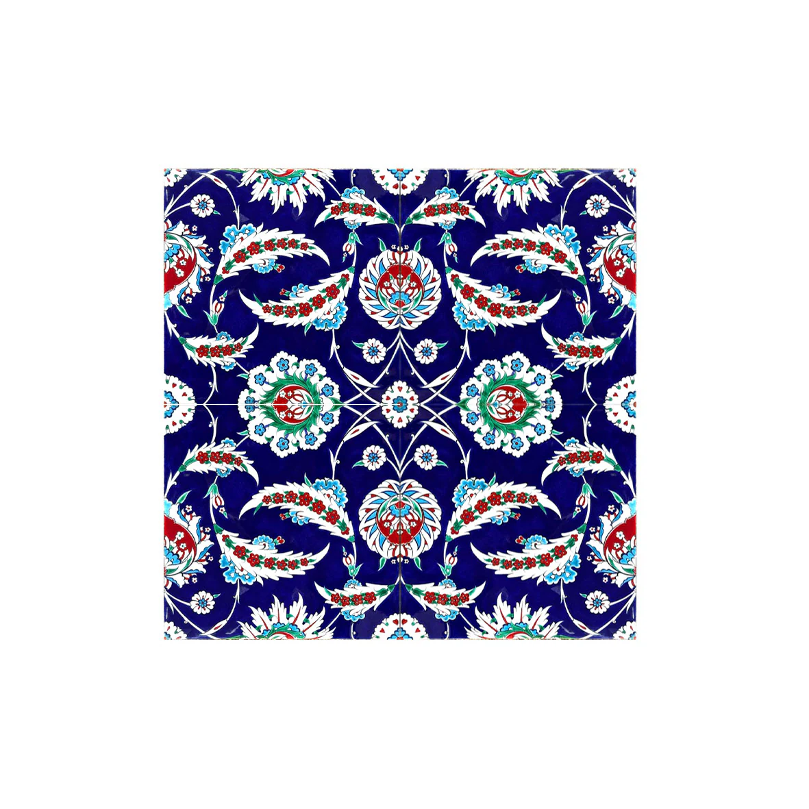 Saz Style Iznik Tile with Cobalt Blue Ground - Image 2