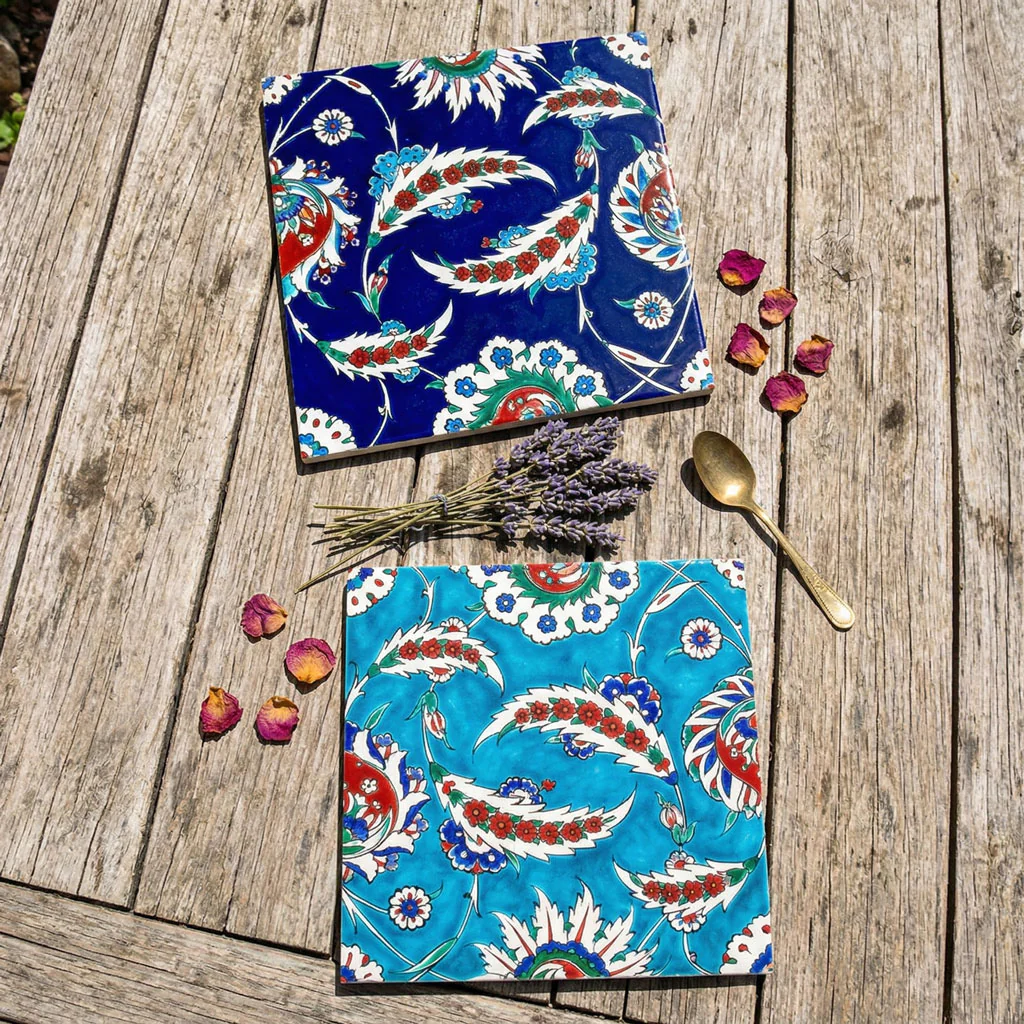 Turquoise Ground Iznik Tile in Saz Style - Image 4