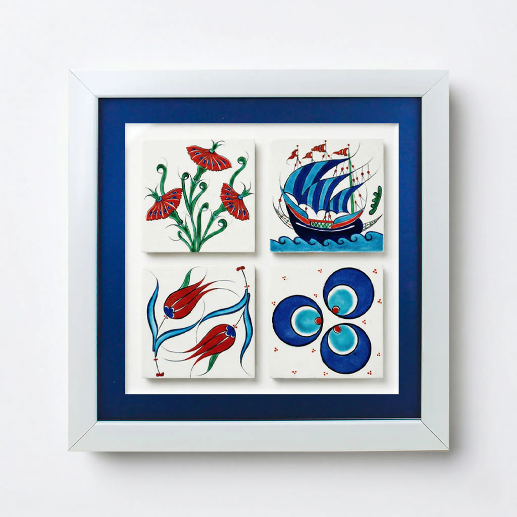 Trace Harmony - Framed 4-Tile Hand-Painted Composition